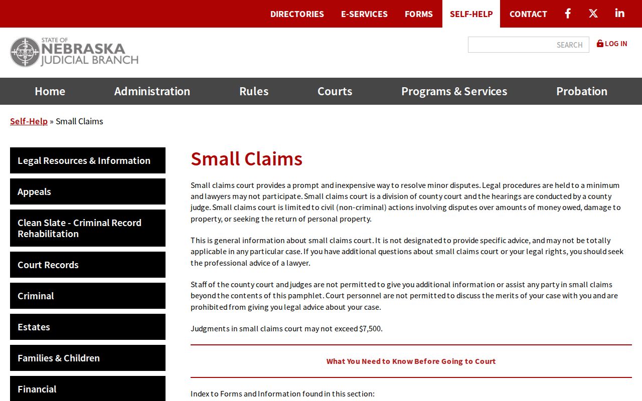 Kimball County civil docket small claims County Court information