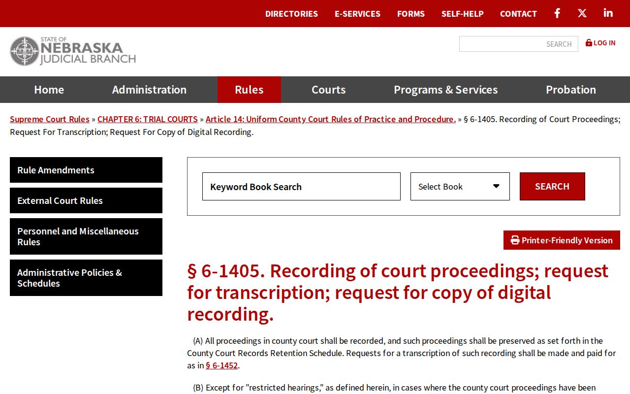 Kimball County court recording rule for transcript and digital recording requests