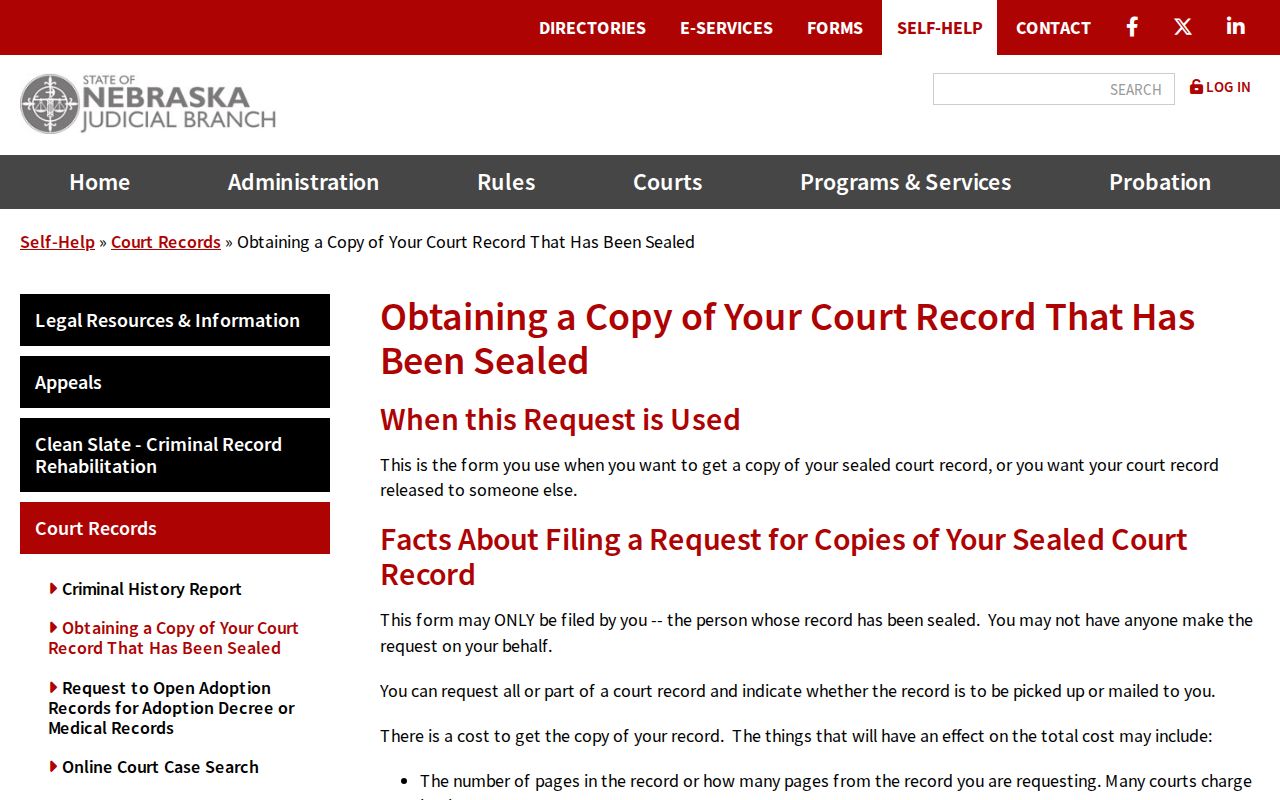 Kimball County court record sealed-access request form