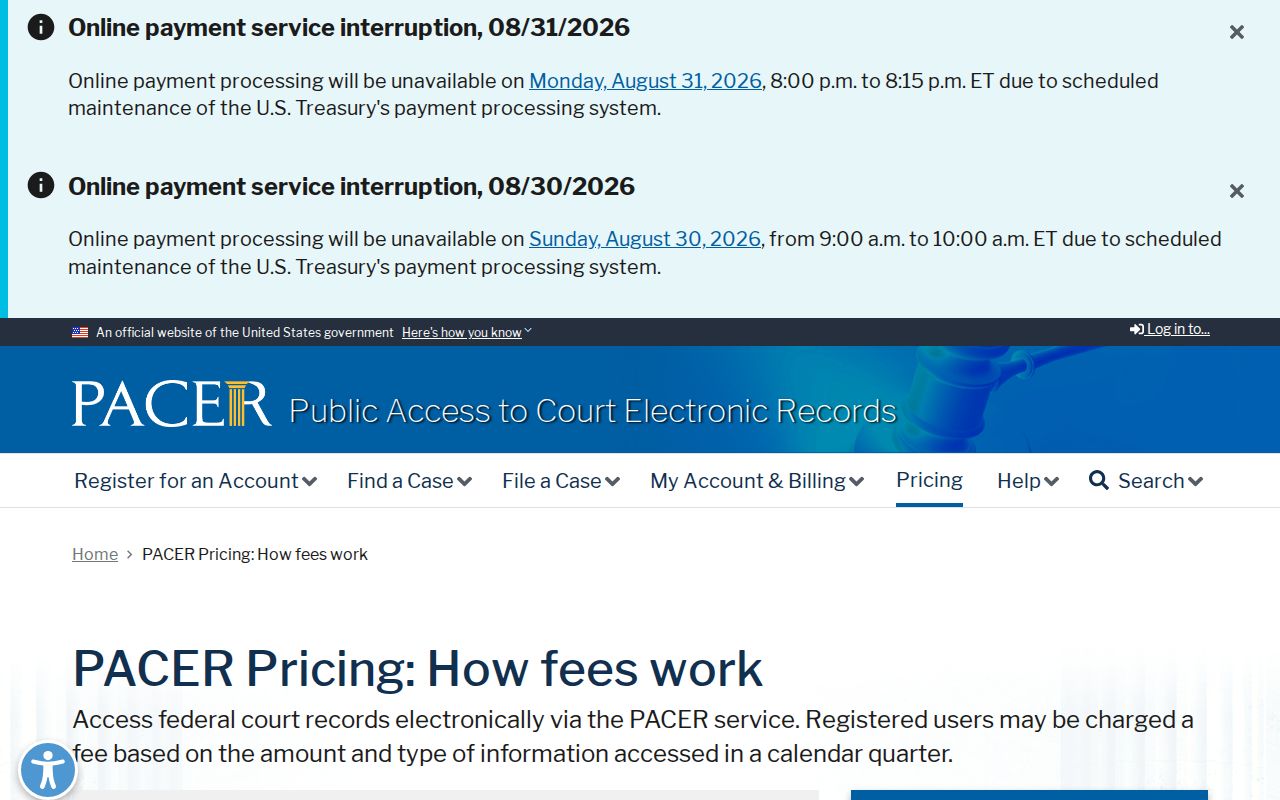 Kimball County court docket federal PACER fee information